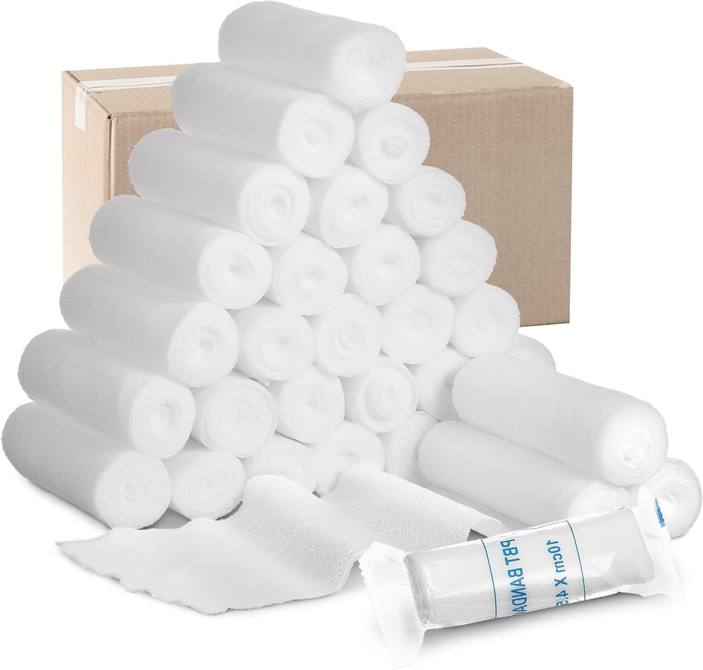Treela 100 Rolls Gauze Bandage, 4 ins 5 Yards, Elastic Bandages 个人包装 恐怖无乳胶急救 帕德斯 医用Breatable Gauze Roll 包装安全伤病护理和用品