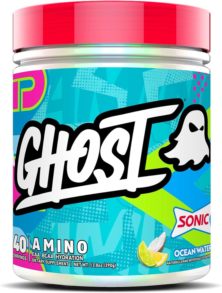 GHOST 氨基:基本氨酸补充剂,Sonic Ocean Water - 40 services - 水分和回收工作内部粉剂 4.5g BCAA & 5.5g EAA - Soy & Gluten-Free, Vegan