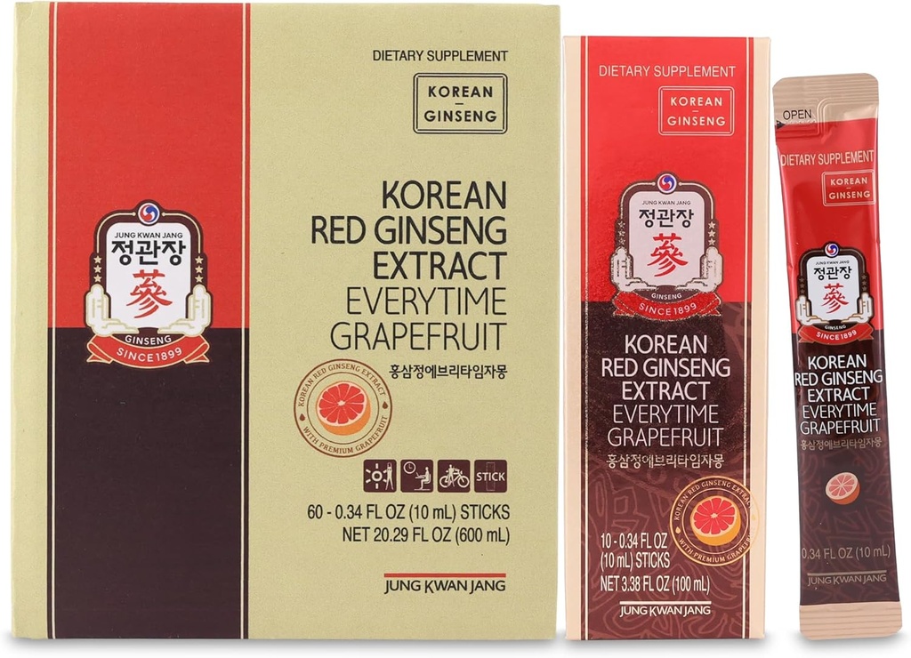 JUNG KWAN JANG 韩国红色金森节选 每一次葡萄果1000mg QQ Ginsen 补充,Enegy 补充,韩国食品 QQ咖啡因免费,Gluten Free,Boost能源,抗氧化剂 QQ 60 计数