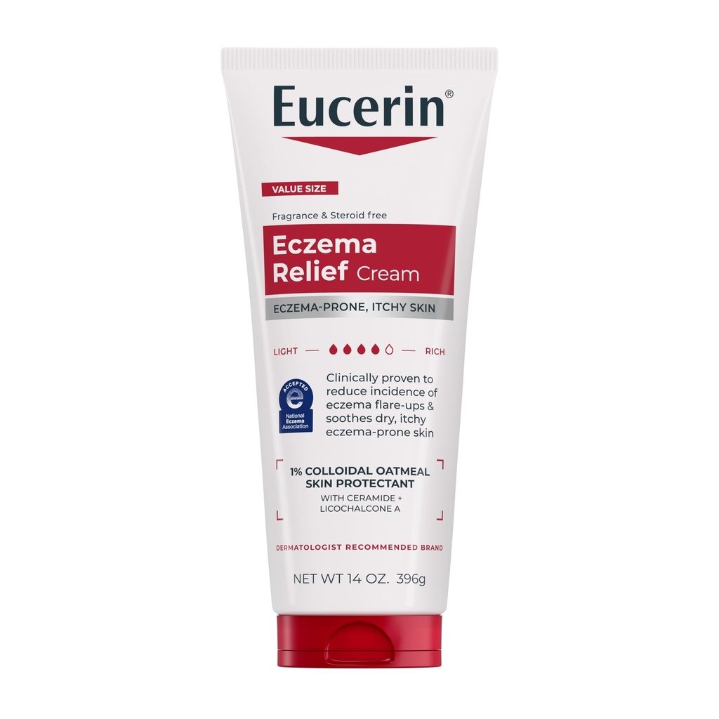 Eucerin Eczema 救济机构 Cream、Eczema Cream 含类固醇 Oatmeal、Ceramide-3和Licorice根提取器,14 Oz Tube