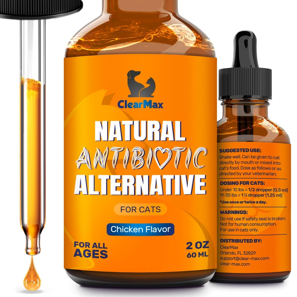猫类抗生素(Antibiotic to Help with Cough & Alergies ) – 猫类抗生素用于援助UTIs和消化运动 – HIPS & Joints Support – 吸引鸡肉味 – 2 Oz bottle