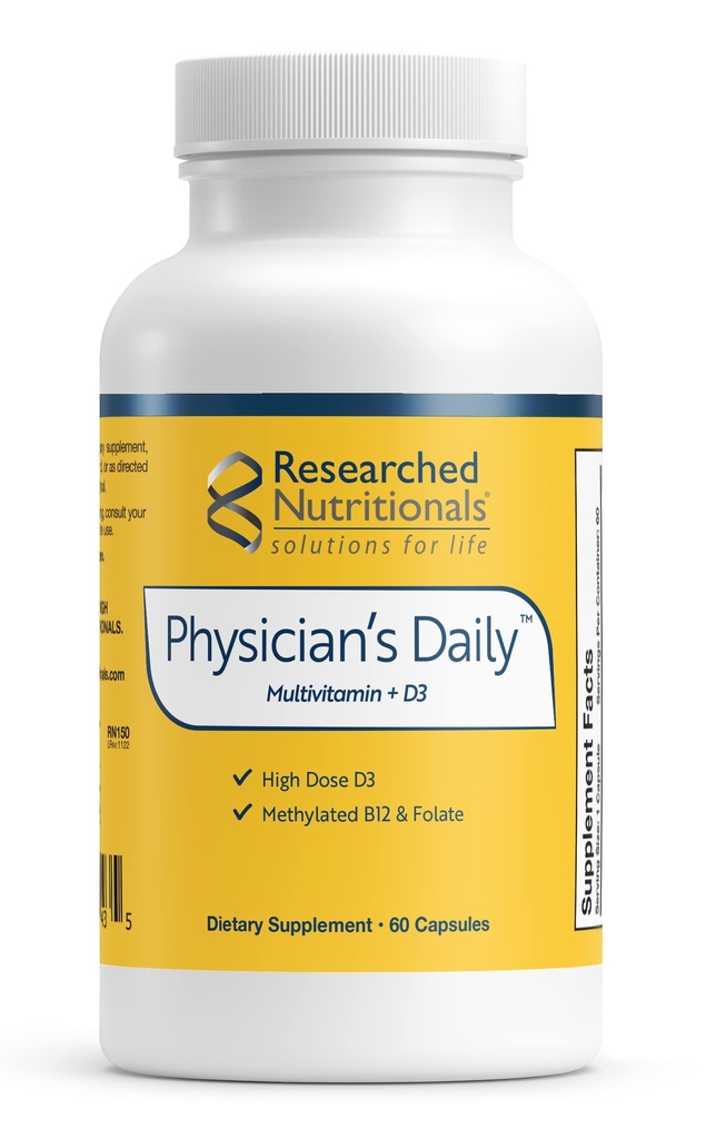 研究营养学 Physician's Daily + D3 补编 - 日用维生素D3 2000iu,维生素B12,维生素B6 + 甲基福尔特(60 Capsules)的男女多种维生素