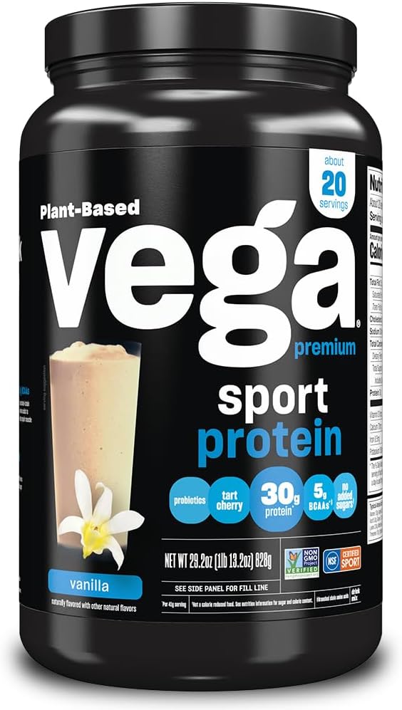 Vega Premium Sport 蛋白质 香草蛋白粉, Vegan, Non GMO, Gluten Free Plant 基于蛋白质的饮料 Mix,NSF 体育认证,29.2 oz