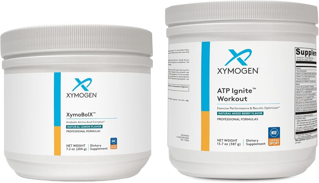 XYMOGEN XymBolX 柠檬 + ATP Ignite Workout 粉盒 - 支持性能,回收+能量(2瓶,7.2oz+13.7oz各)