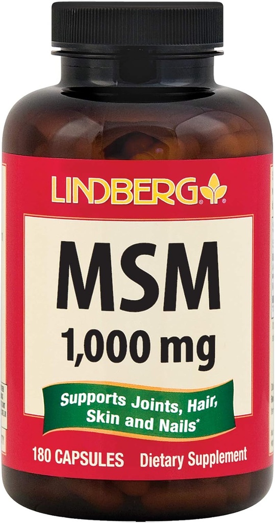 MSM Capsules | 1000mg | 180 Count Sulfur | 非转基因生物,Gluten Free Supplement | by Lindberg
