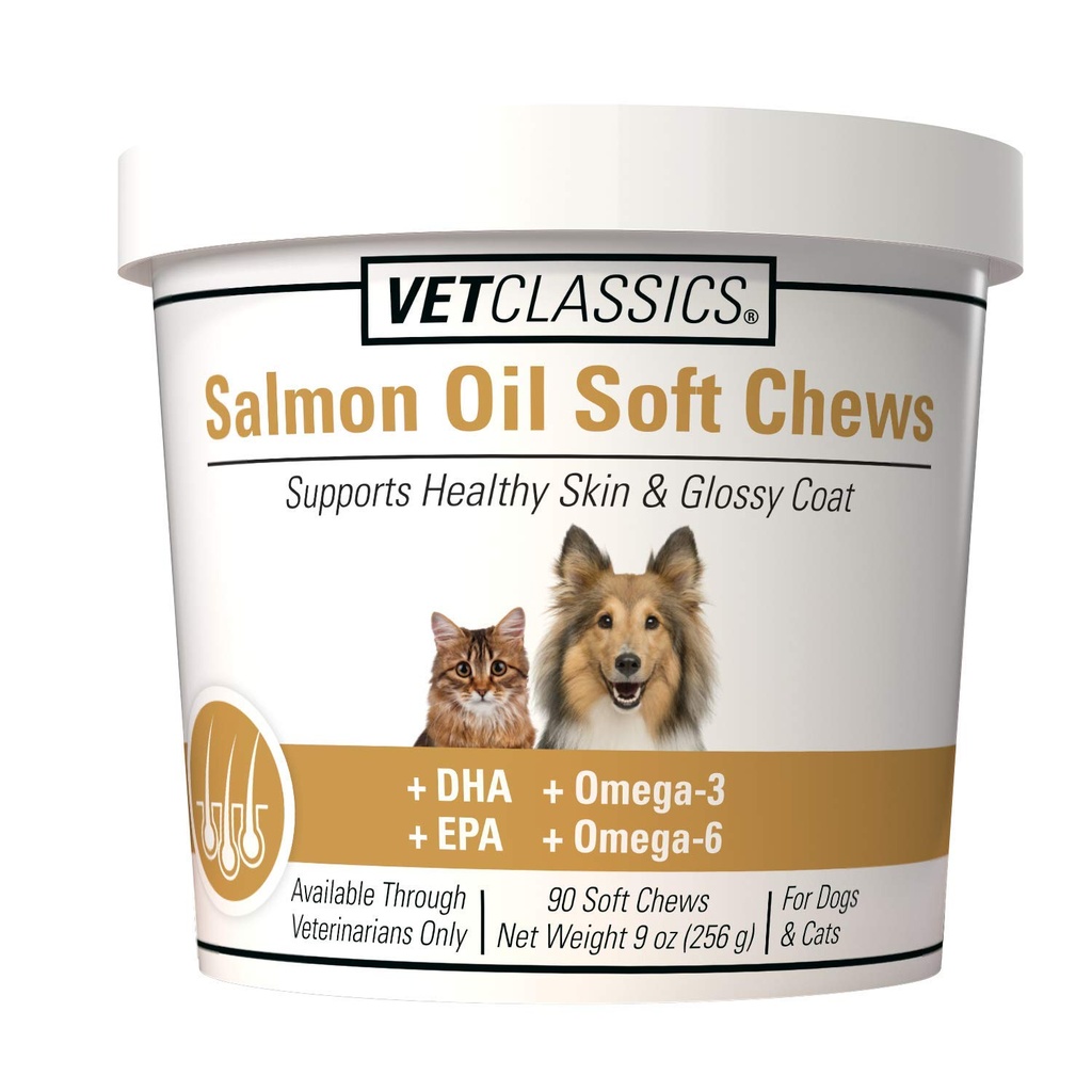 Vet Classics Salmon Oil Pet for Health Skin, Glossy Coats – Dog Coat Supplement, Cat Skin Supplement – 包括Omega-3, 6, 9, Source of DHA, EPA – Soft Chews 90 Ct. 維基共享資源中相关的原始文献: 維基物種中相关的原始文献: 維基物種中有關健康皮肤的數據