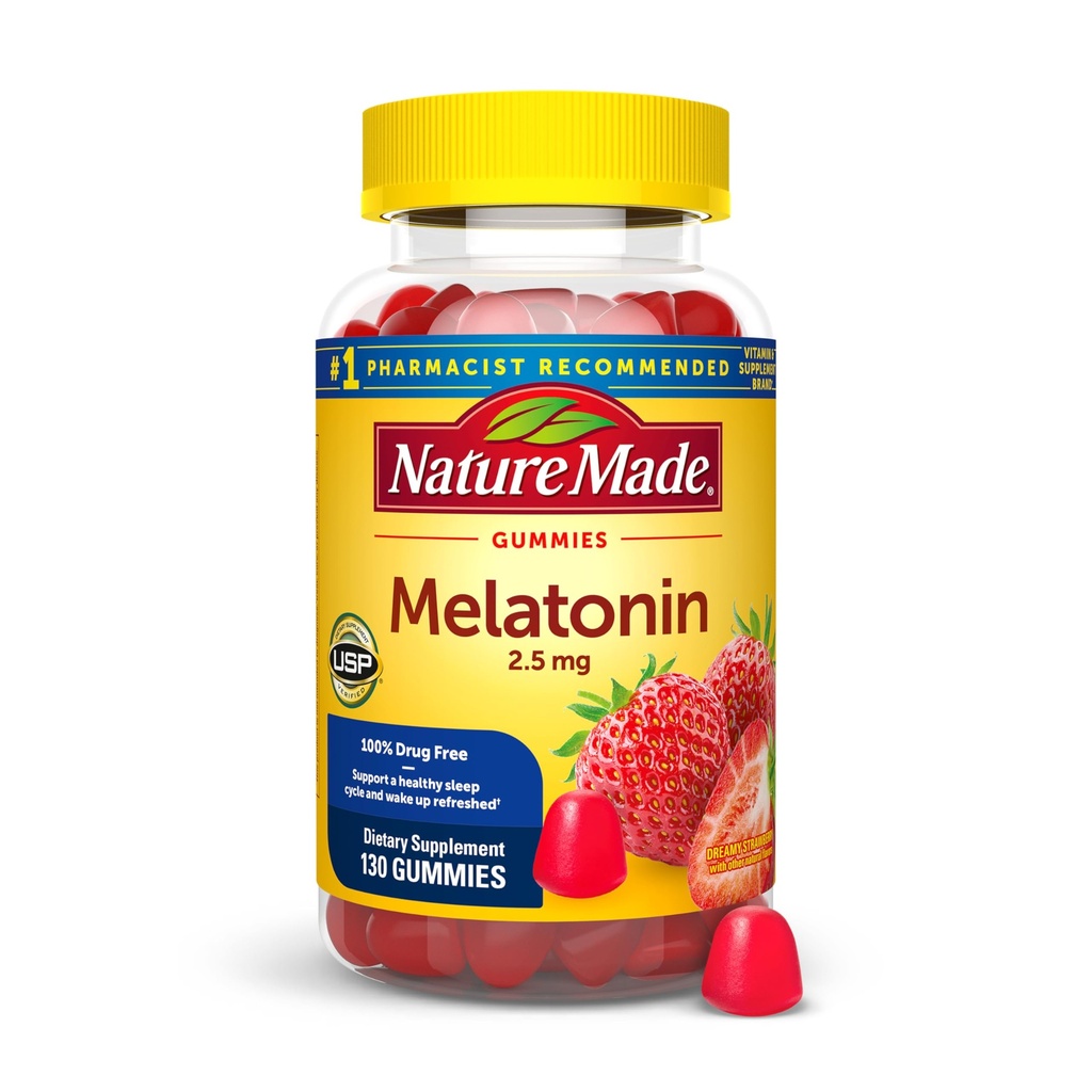 大自然制造了Melatonin Gummys 2.5毫克,成人无药睡眠援助100%,Melatonin补充130份,130天供应