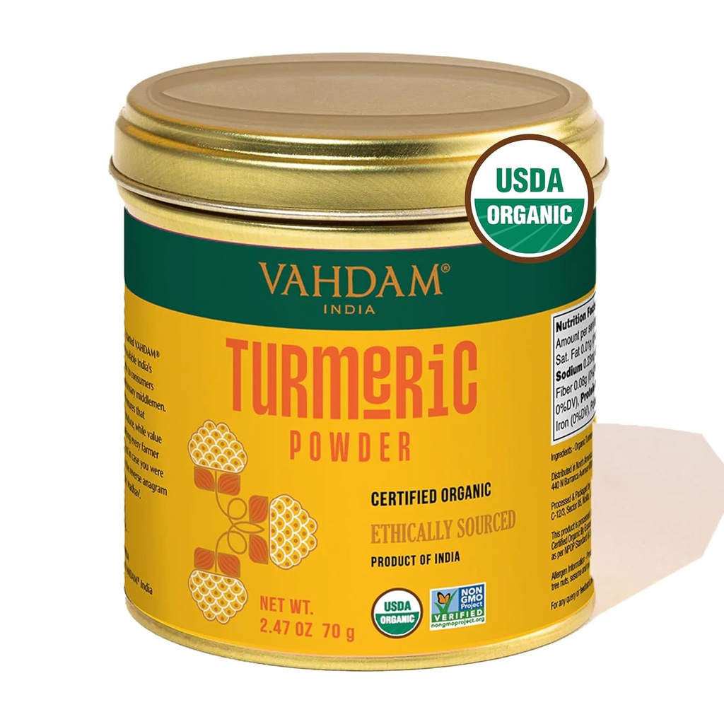VAHDAM,有机涡喷粉 w/ 高曲霉素(2.47oz) USDA Official,百分百 Raw from India QQ Gluten-Free, N-GMO QQ 高质和阿罗玛 QQ 单源香料 QQ 直接来自源头