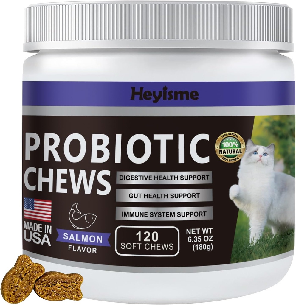 Cat Probiotic, " 古特和免疫健康 " 、 " 猫的Probiotic补充 " , " 猫的消化支持 " 、 " 健康消化 " 、 " 猫的便秘 " 和 " 腹泻救济 " (Salmon,120 Chews)