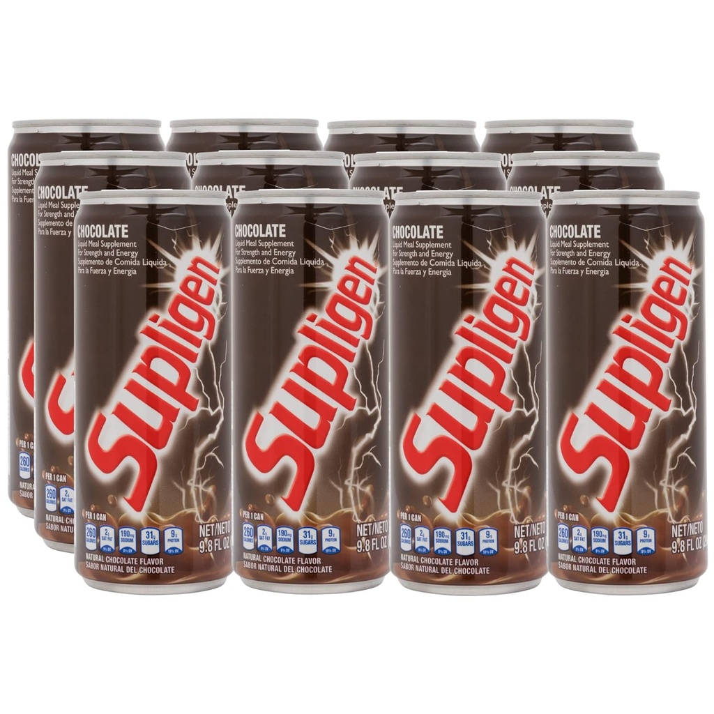 Supligen巧克力液体餐补充品,9.87 oz(12包) – 蛋白质和维生素摇摆换能源,强力和恢复-准备饮用营养餐