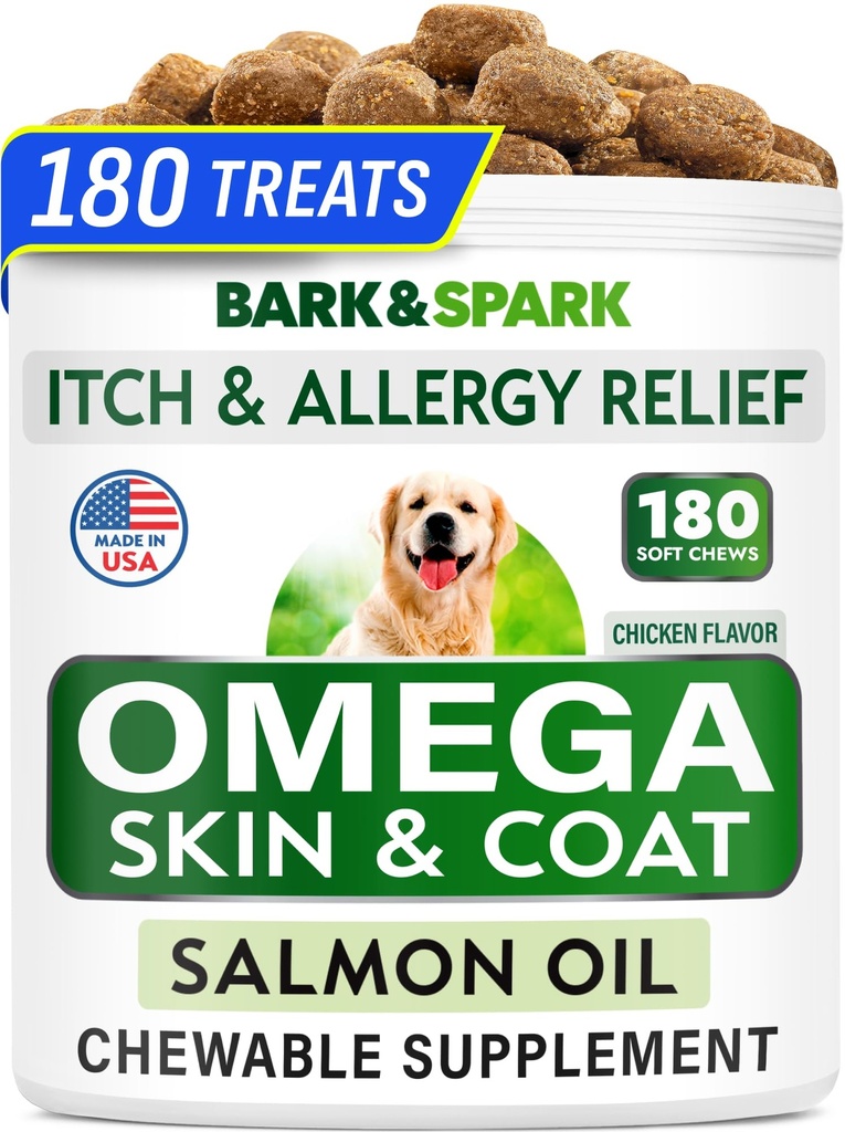 BARK&SPARK Omega 3 狗肉 - 180 鱼油处理 狗肉谢丁,皮肤过敏 咀嚼,除痒,热点治疗 - 联合健康 - 皮肤和煤炭补充 - EPA & DHA 脂肪酸 - 沙门油