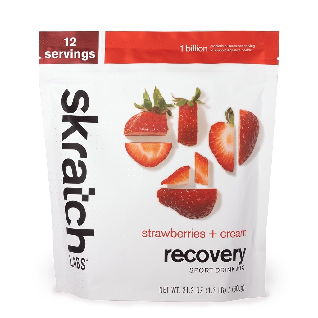 SKRATCH LABS Recovery - Sport Drink Mix - 配有卡布、电解质和Probiotics的全乳蛋白 - 工作后粉 - 草莓+奶油