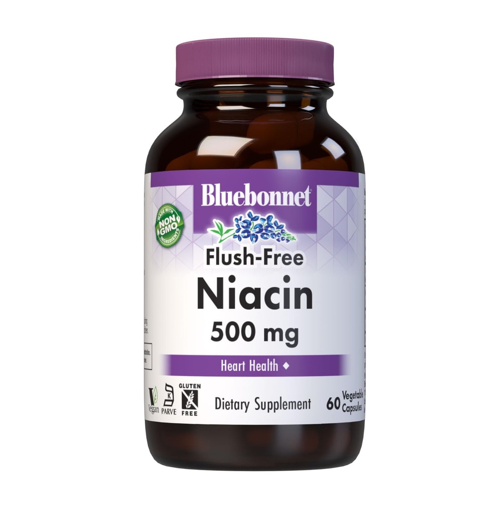 蓝胸网 营养 Flush-Free Niacin 500mg,用于营养心血管支持*,无豆,无胶,非GMO,科舍认证,无乳品,维干,60个蔬菜卡普尔,60个服务