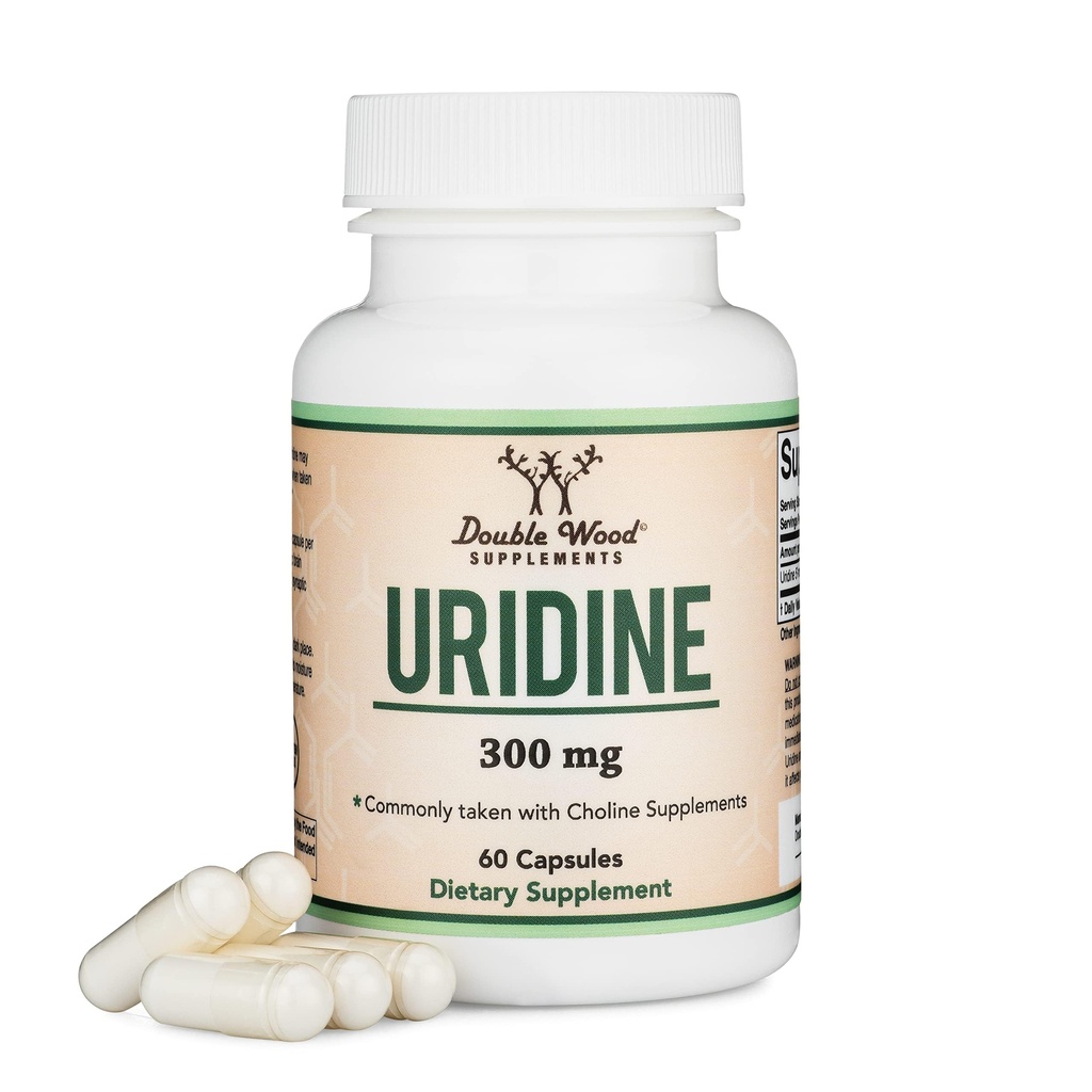 Uridine Monophate - 第三方测试(Choline增强器,Beginner Nootropic)(300mg,60 Capsules) 双木与Alpha GPC Choline的大脑健康和记忆协同
