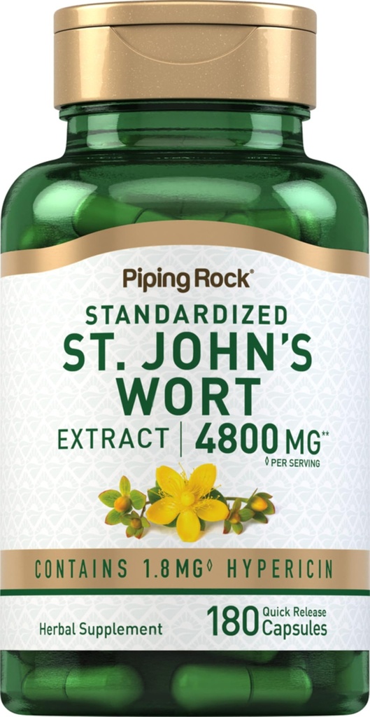 Piping Rock St. John's Wort Capsules → 4800 mg → 180 Pills → 男女摘录补编 → 非GMO, Gluten Free