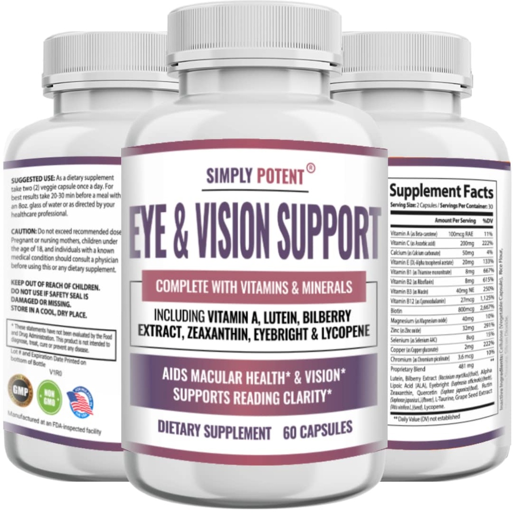 成人的Lutein & Zeaxanthin眼科健康补充品,自然眼科与视觉公式 w/维生素A,Lutein, Zeaxanthin, Bilberry 提取器, Retina & Lens 60 Caps的Eyebright & Lycopene