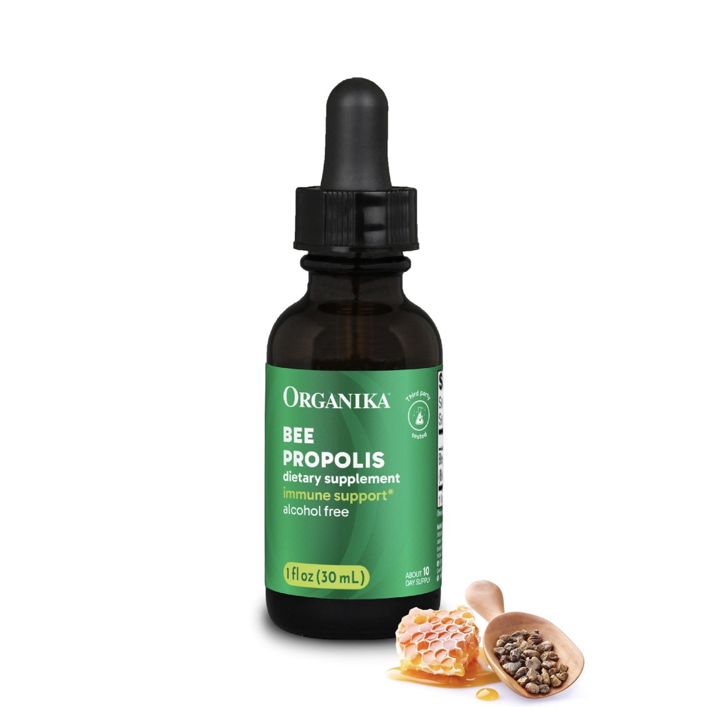 Organika Bee Propolis Tincure 1 oz: Vegan Propolis 提取 - 喉咙和呼吸 - 不含Gluten, GMO, & 人工火焰 - 10日Propolis Drops 供货