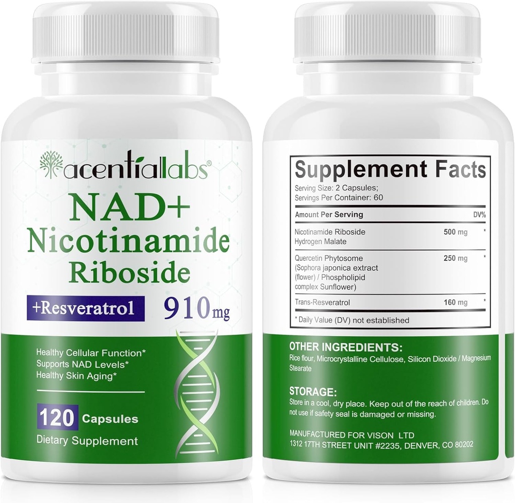 120 NAD + 伯爵补充, Liposomal Nicotinamide Riboside Capsules 900MG 与 Resveratrol & Quercetin 、 抗衰老高纯度 Nicotinamide、 细胞热生成/ 能源/免疫促进器