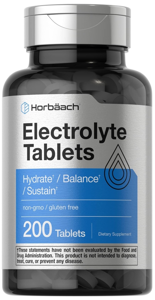 Horbäach 电解片 | 200 个蔬菜伯爵 Keto-Friendly | Non-GMO 和 Gluten 免费水分补充