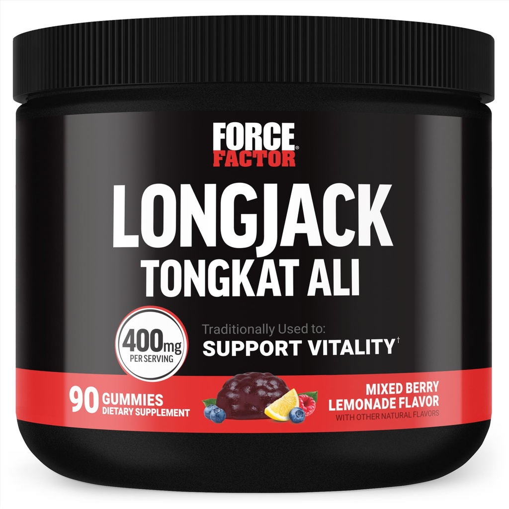 强力因素 Longjack Tongkat Ali Gummys, 男子支持男性生命力和驱动的Tongkat Ali, 400mg Tongkat Ali with BioPerine, Mixed Berry Lemonade, 90 Gummys