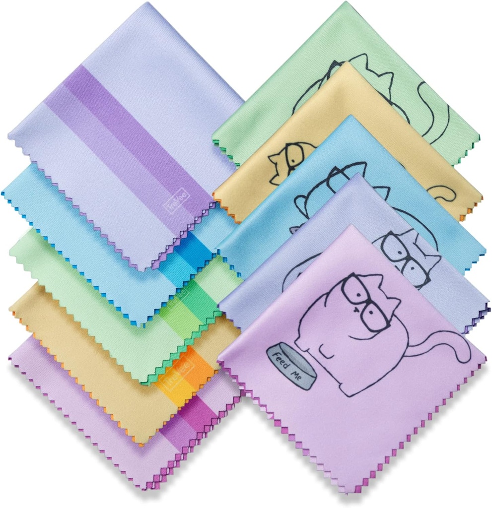 10 Pack Cutice Kitty Cat 设计 多彩微纤维 清洁衣物 用于清洁眼镜 镜头 太阳镜和手机 美丽的设计师 颜色 蓝粉红色 紫色 绿色 衣巾