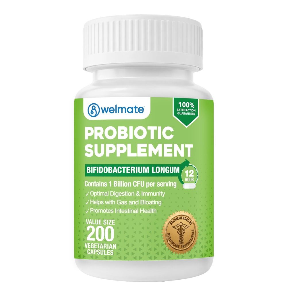 WELMATE Bifidobacterium - Probiotic 补充 - 支持古特健康 - 免疫支持 - 消化酶 - Gluten Free - Vegan - 男子和女子 Probiotic - 价值大小 - 200个计数