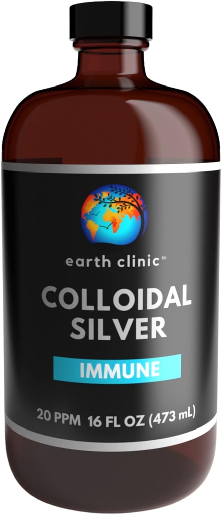 地球诊所 ® Colloidal Silver 20 PPM, 16oz (473mL), 大琥珀玻璃瓶 - 免疫支持