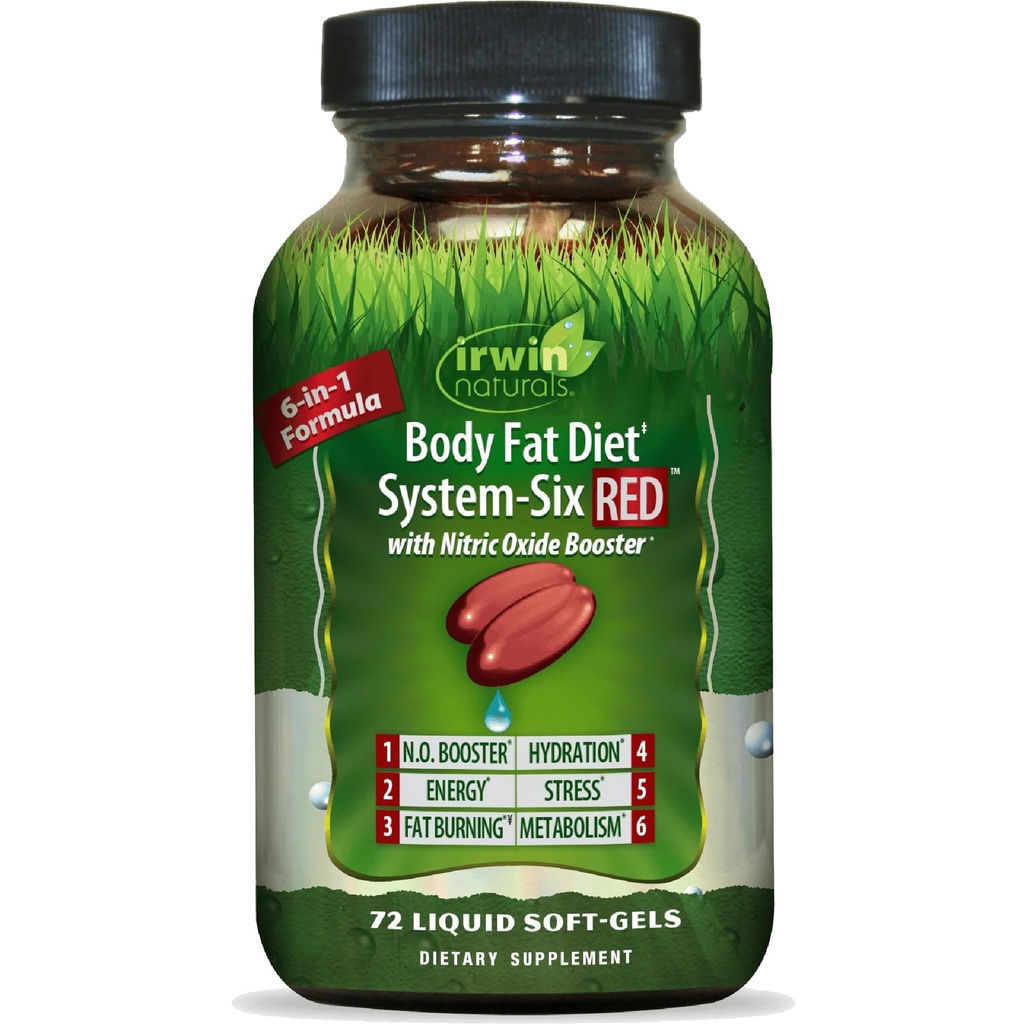 Irwin Naturals Fat Edital System-Six RED - 72 液态软胶,6-in-1 氮氧化物助推器重量管理公式 - 24 总服务量