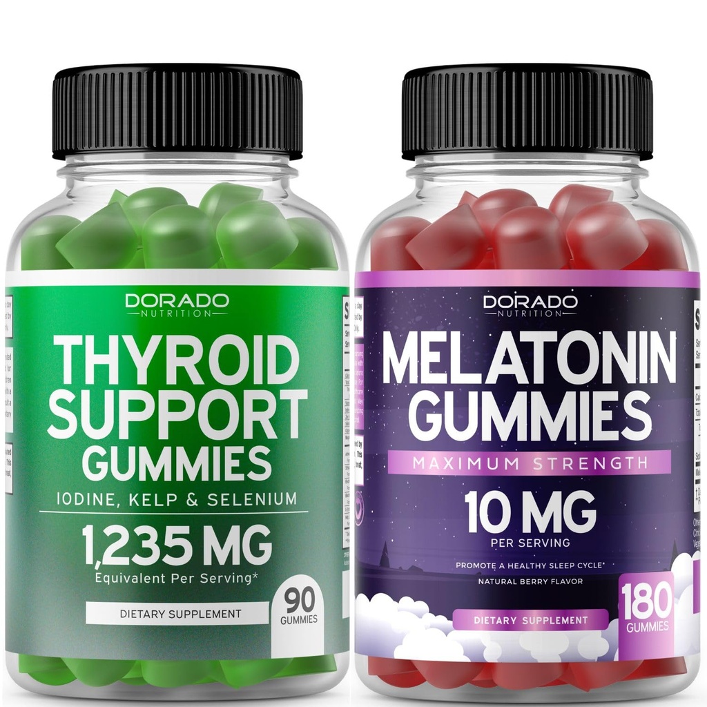 甲状腺素支持女性和男性(90 Gummys)支持补充 - 美味苹果 Flavor - Melatonin Gummys for 成人(180 Count) - 快速溶解 Melatonin 10mg Gummys - 非 GMO, Vegan & USA Made