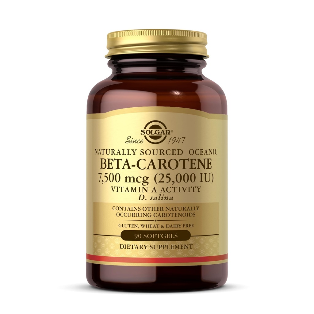 Solgar Oceanic Beta-Carotene 25,000 IU - 90 Softgels - 强抗氧化剂 - 100%天然亲维生素A - Gluten Free, 奶制品 - 90 services