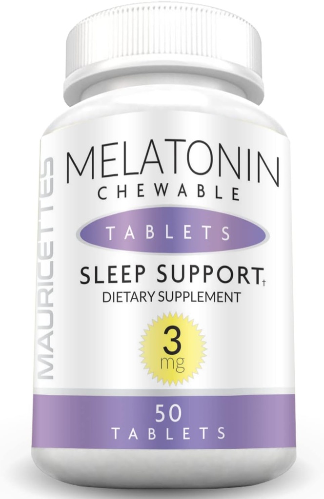 Maurittes Natural Melatonin 3 mg Chewable 药片 - 为儿童、青少年和成年人提供快速动作3 mg 睡眠药片,不爱滋味,不爱滋味,溶解睡眠支持援助,50 Chewables