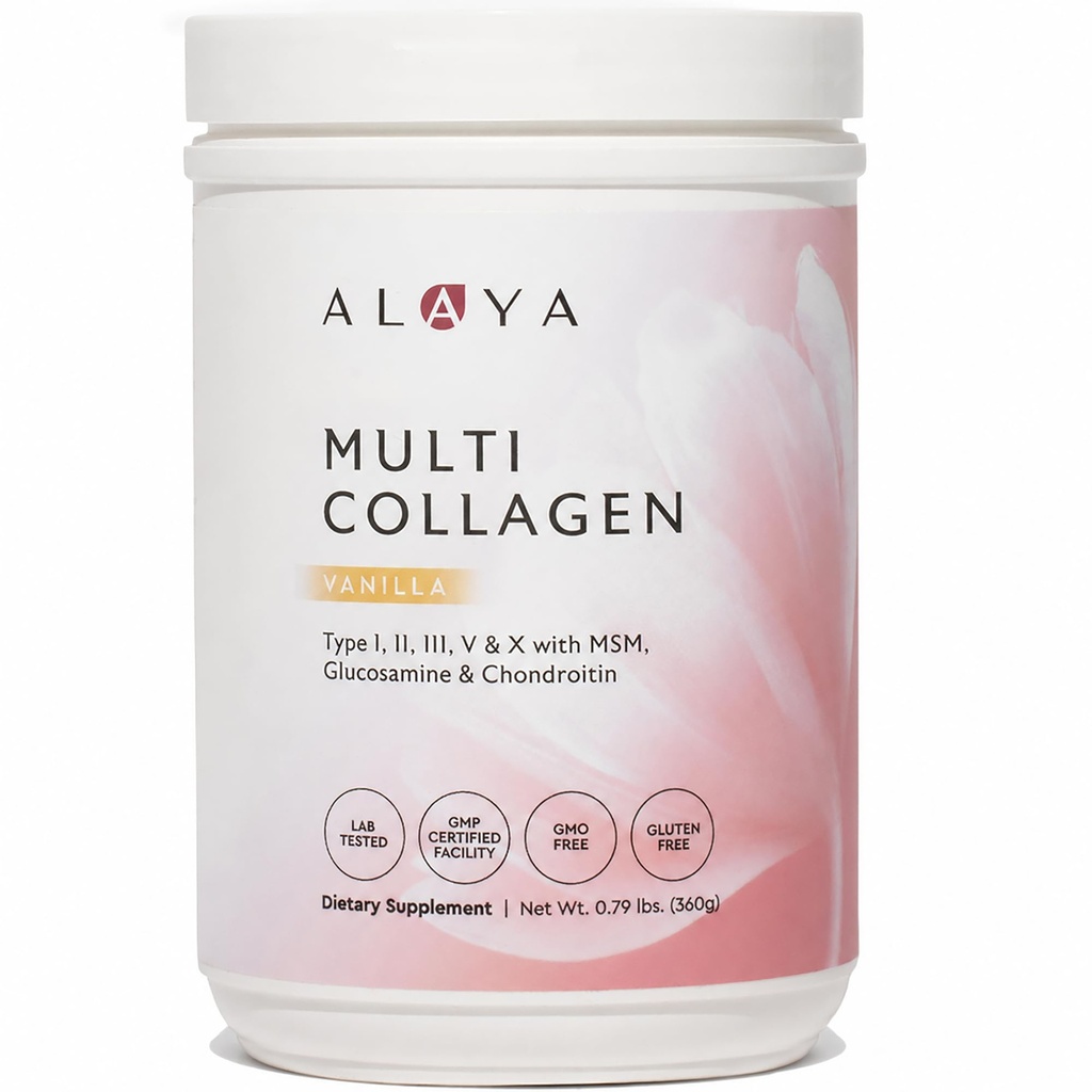 Alaya 多科拉根粉末 - I型,II型,III型,V型,X型水解Collagen Peptides 蛋白粉末补充剂 MSM + GC(Vanilla)