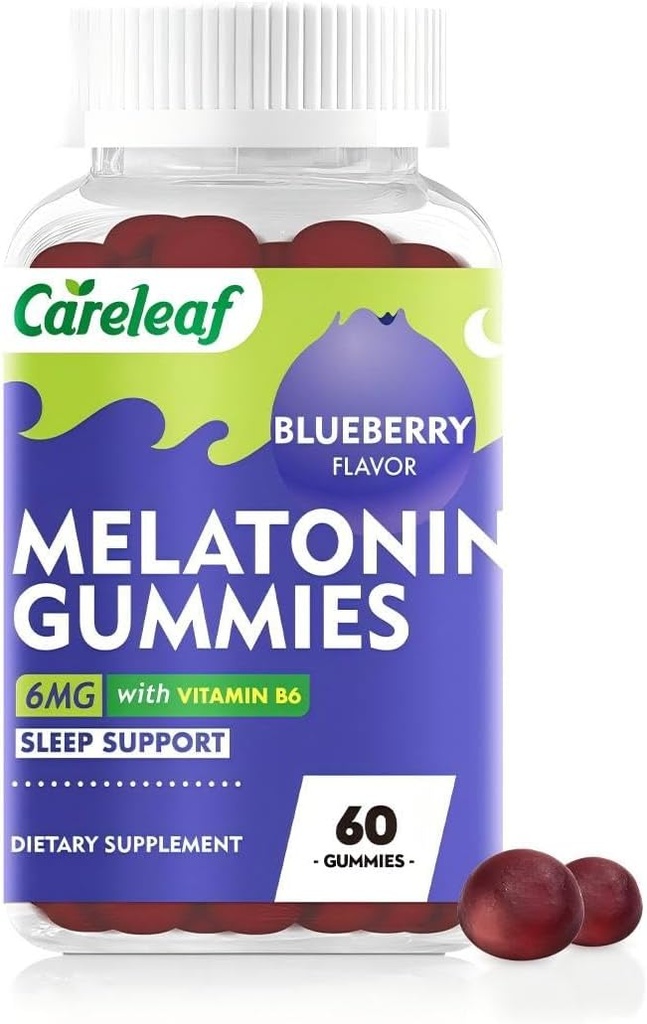 Melatonin Gummys 男女健康睡眠支持 与 6 mg Melatonin & Vitamin B6 蓝莓 Flavor 60 计数睡眠