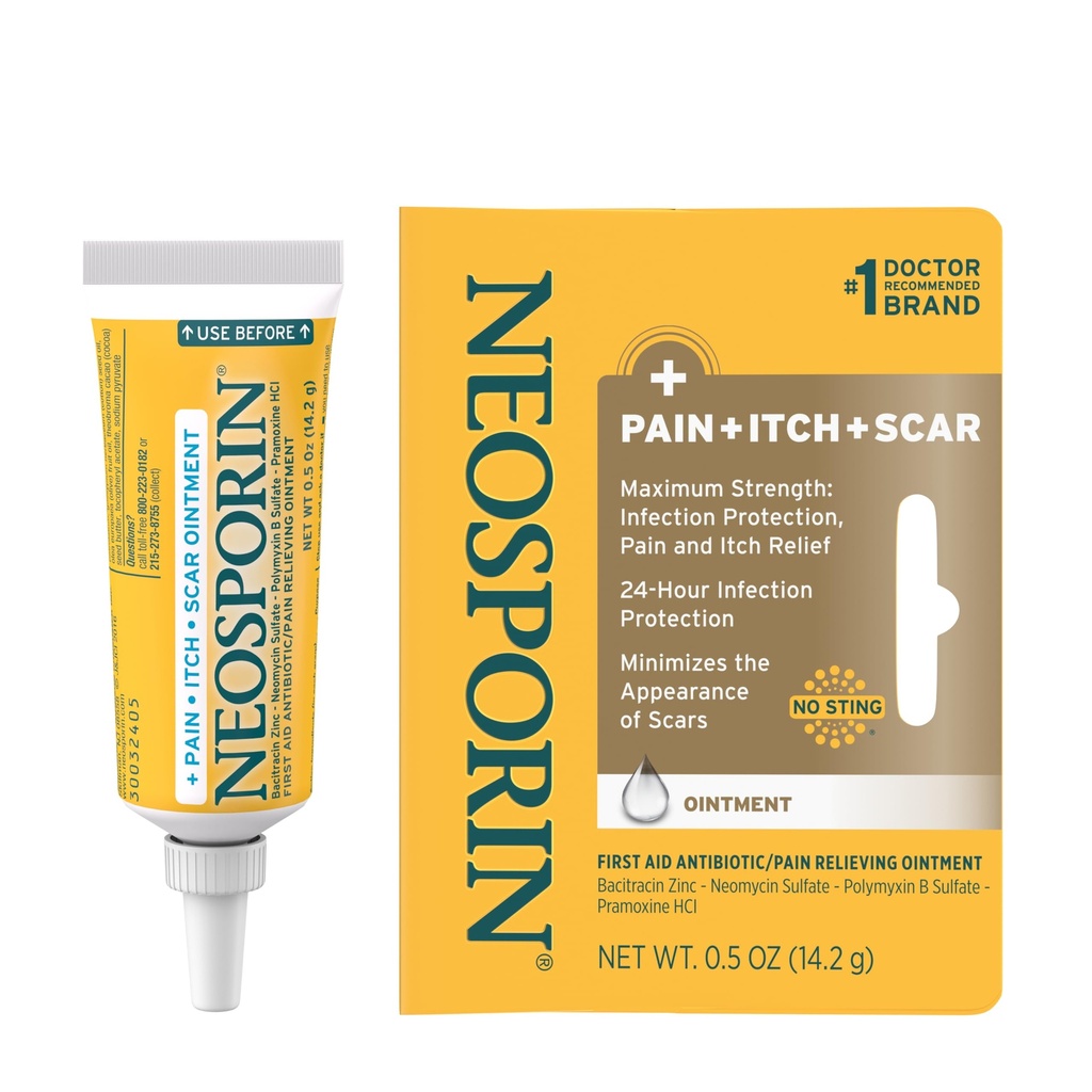 Neosporin 抗生素 止痛药 止痛药 止痒药 和刀疤外观最小化剂 与 Neomycin 和 Bacitracin 锌,24Hour感染保护 小切片, Scrapes & Burns, 5 oz
