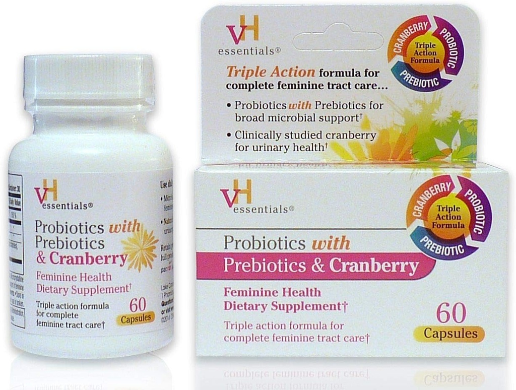 vH 配有预生素和Cranberry女性保健补充剂-60 Capsules 1-Pack