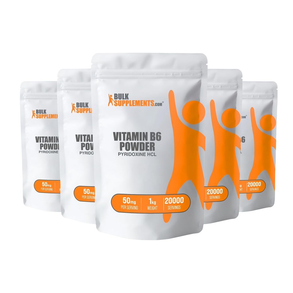Bulk Assupports.com Pyridoxine HCl 粉剂 - 维生素B6 补充剂,维生素B6 50mg - 供免疫支持,Gluten Free,每服50mg Pyridoxine B6,5kg(11磅)(包5)