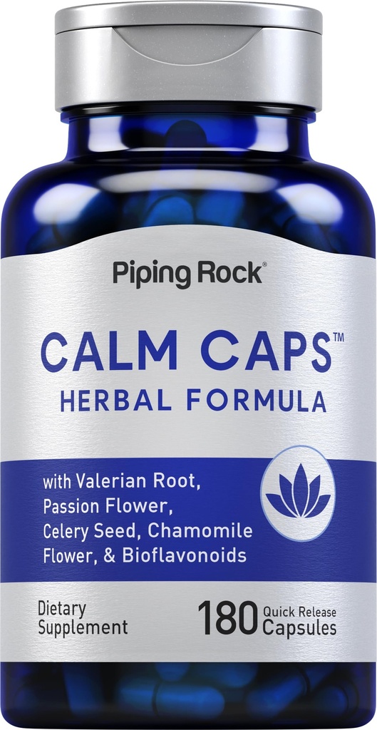 (原始内容存档于2018-09-21). Piping Rock Calm Capsules 180 Pills Herbal Excert Blend 与夏莫米利,瓦莱里安,和 Passion Flower Q& Non-GMO, Gluten Free Supplement