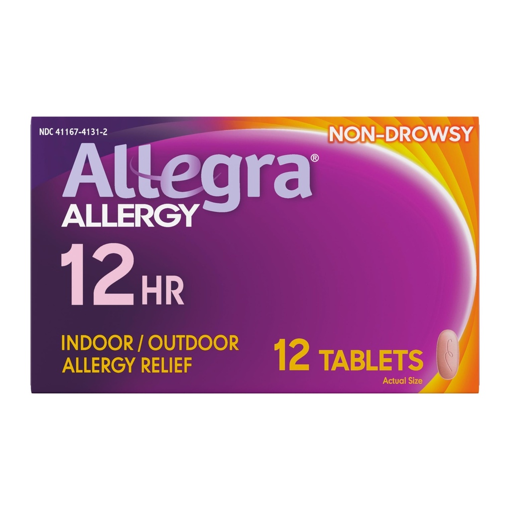 Allegra 成人12Hour过敏药片、非昏睡室内和室外过敏药片、60毫克Fexofenadine HCI Antihistamine Pill,12Count