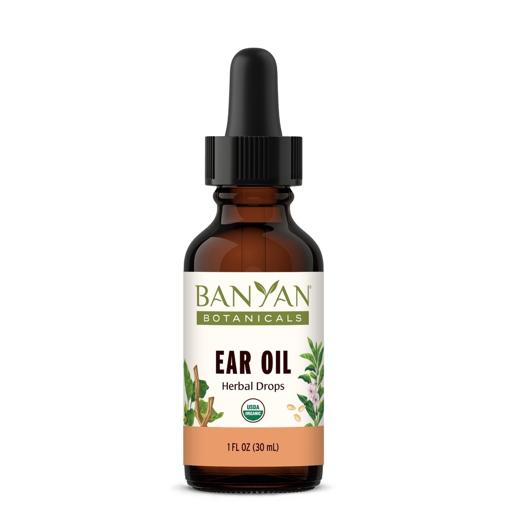 Banyan Botanics Ear Oil – 有机草药油 Ear Drops with Ashwagandha and Garlic – 抚慰和安抚 Ears – 1 oz – 非 GMO 可持续来源 Vegan