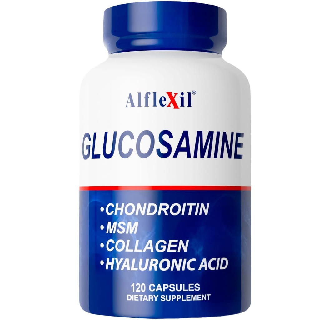 ALFA VITAMINS Alflexil Glucosamine,Chondroitin & Colagen 补充剂,Gluten Free, 支持联合,骨干和膝盖,包括移动和联合健康MSM和Hyaluronic酸,120 Capsules