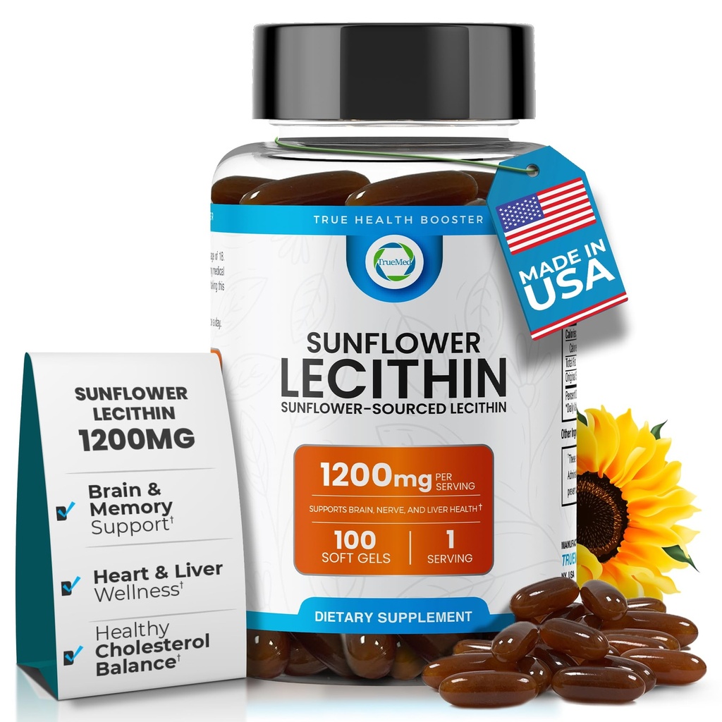 葵花 Lecithin 1200 MG 100 软胶,百日供应保证纯,非GMO,无豆,支持脑,心,神经,肝健康,认知功能,健康胆固醇,高吸收公式