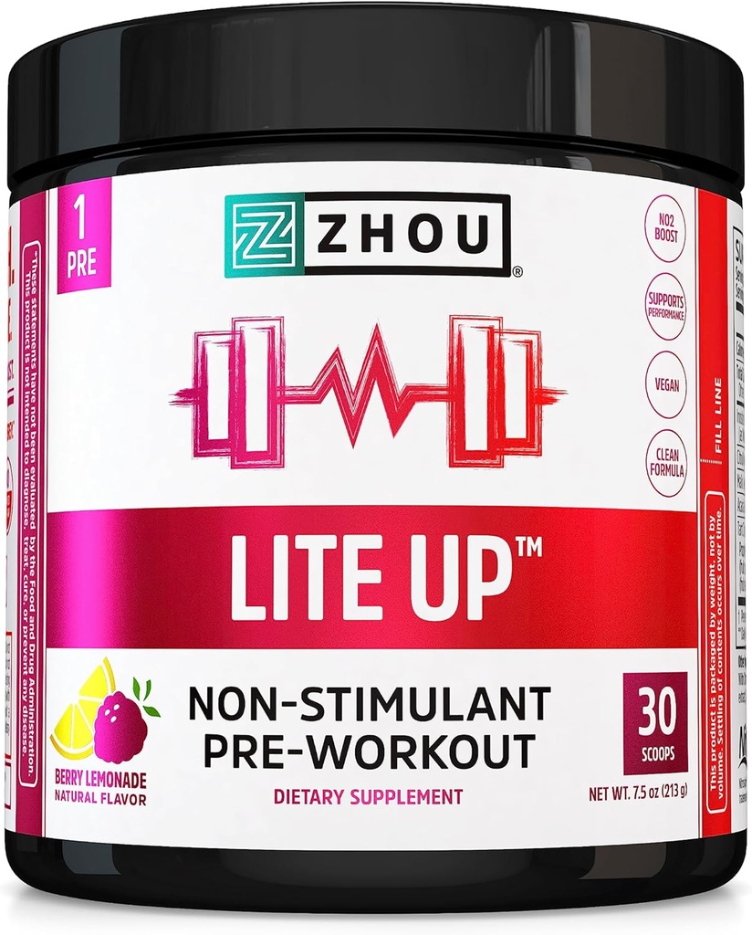 周立特 Up - 非兴奋剂粉,Nitric Oxide Stim Free Supplement for Men & Women, Cafeine Free Boost, Clean Formula - Berry Lemonade Flavor, 7.5 oz Jar (30 Scoops) (英语).