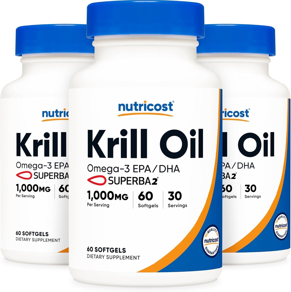 Krill油1000毫克;60个液态软胶(3瓶)-Omega-3 EPA-DHA