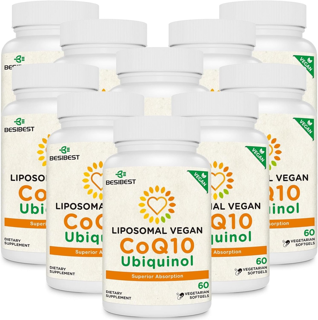 1000mg Liposomal CoQ10 Ubiquinol,600 Vegan软胶,高吸附Ubiquinol CoQ10 补充剂,用于心脏功能和能源生产的主动抗氧化剂 Q10