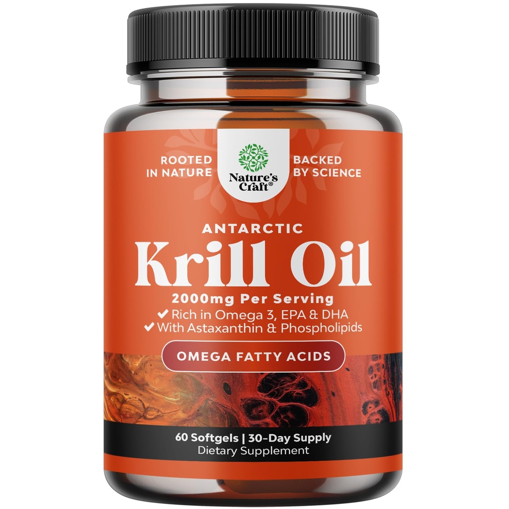 南极磷酸盐油 2000mg 软胶 -- -- Omega 3 Krill 石油补充剂,配有环保署DHA & Astaxanthin (60 Counter (Pack of 1))