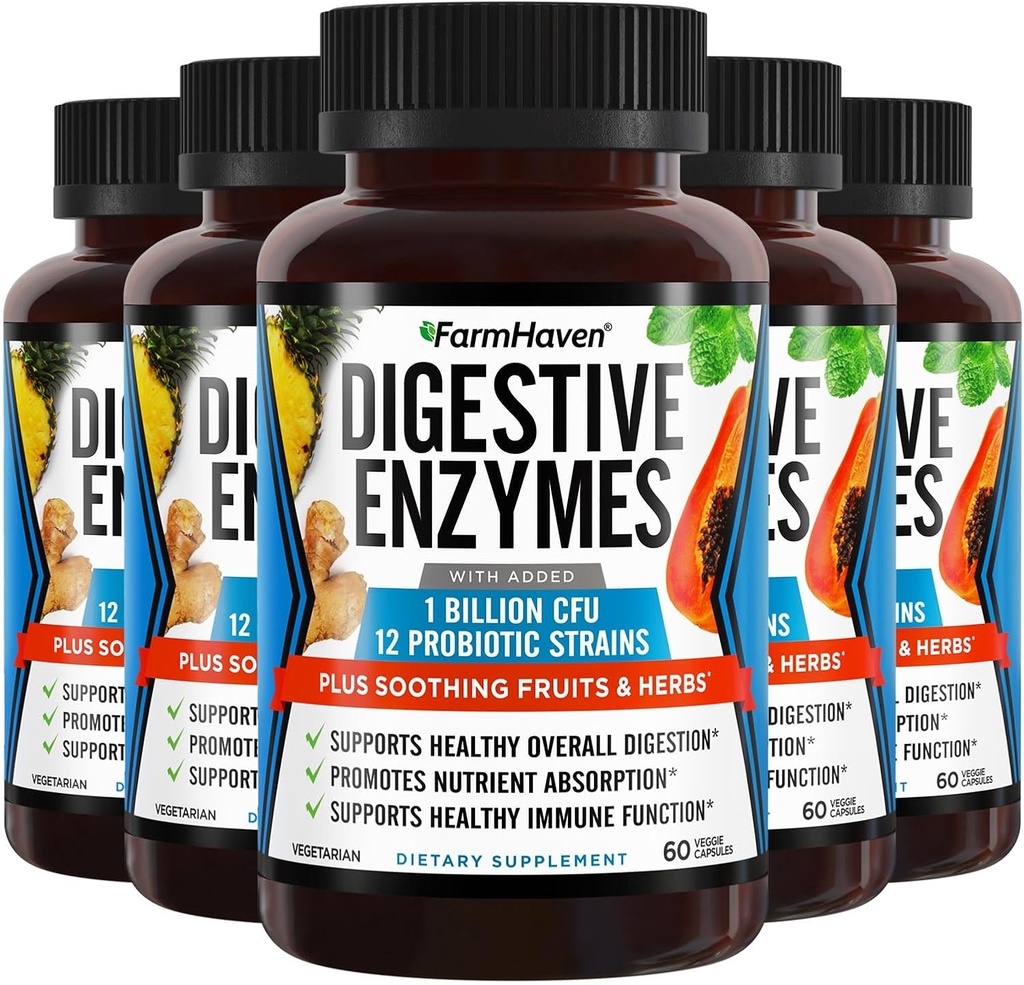 农艺消化酶(FarmHaven Digestive Ezymes) 配有 18 Probiotics & Herbs | Papaya, Bromelain, Protease & More for Lactose 吸食和更好消化 | 帮助布洛丁, 气体, 便秘 | 蔬菜, 300 Capsules