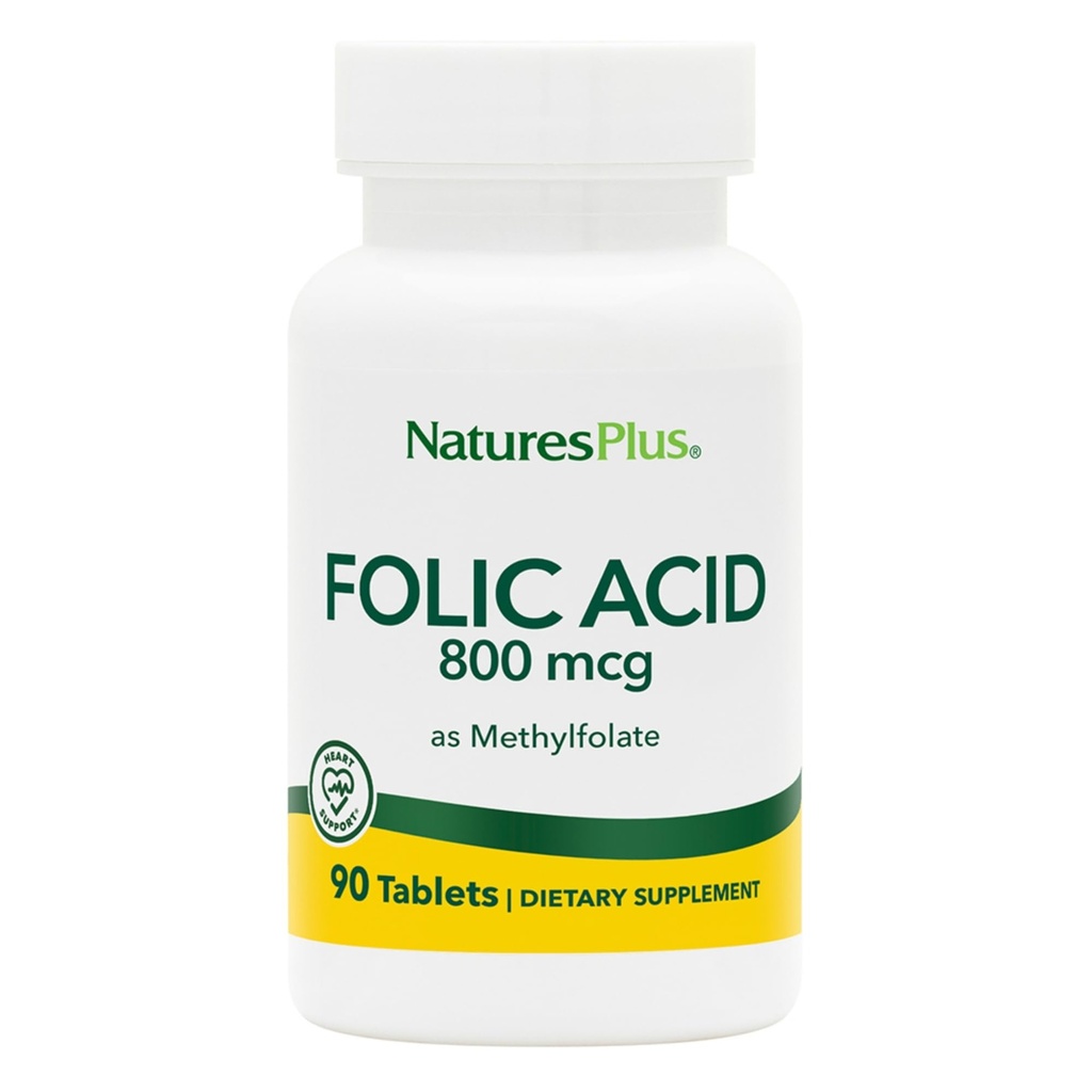 NaturesPlus Folic Acid (Methylfolate) - 800 mcg - 90 Tablets - Supports Immune & Prenatal Health - Gluten Free, Vegetarian, Allergen Free - 90 Servings