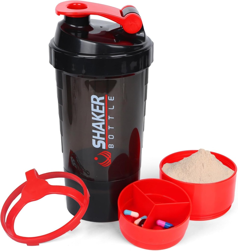 XTK 摇摆瓶 16OZ 蛋白质摇摆瓶 配有 Mix Ball portable Sports 水瓶 Leak Prof GYM Cup 配有存储和药丸组织器的蛋白质搅拌杯 预选工作理想 BPA 免费(红色)