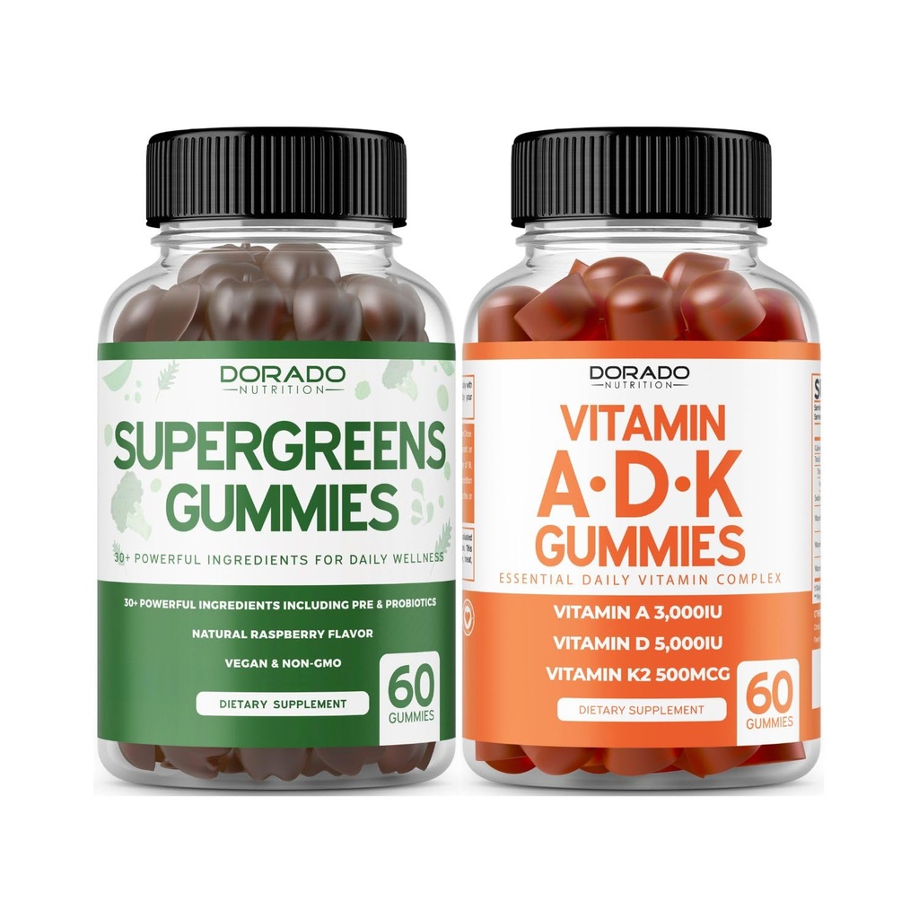 超绿色 Gummys (60 Gummys) 绿皮补品,配有8种成品动力混合剂 - 成人豁免支持超级食品和ADK (60 Counter) 配有D & K - 10 Vegan 补充剂 - 非 GMO & USA Made