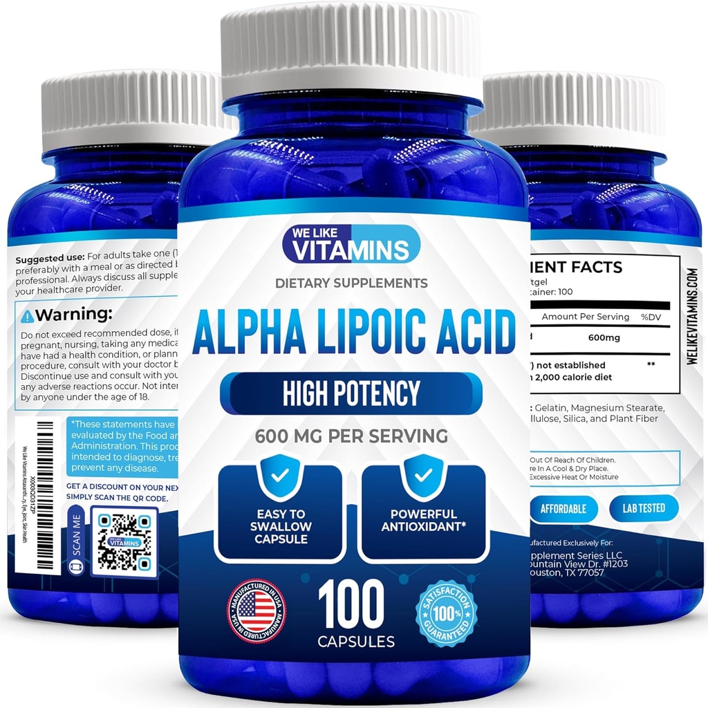 我们喜欢维生素 Alpha Lipoic Acid 600mg Capsules - 100 services - Alpha Lipoic Acid Capsules 帮助支持联合健康和抗氧化剂健康,同时提供免费的激进保护